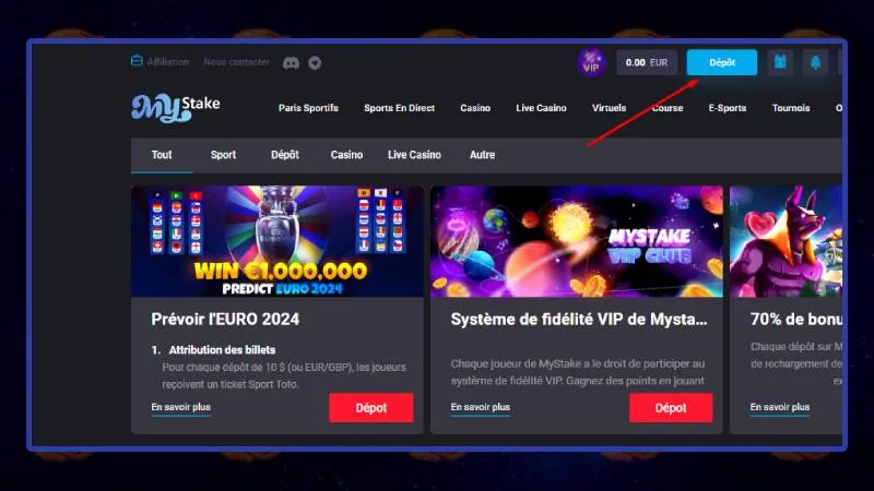 How to make a deposit at MyStake Casino