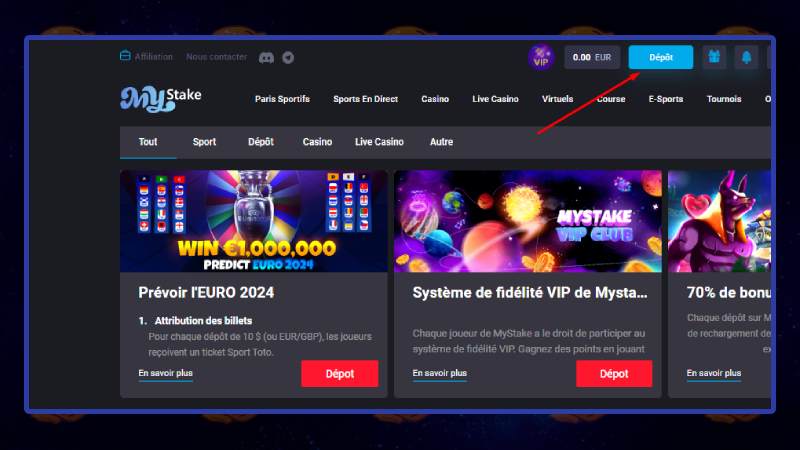 Comment effectuer un dépôt au casino MyStake